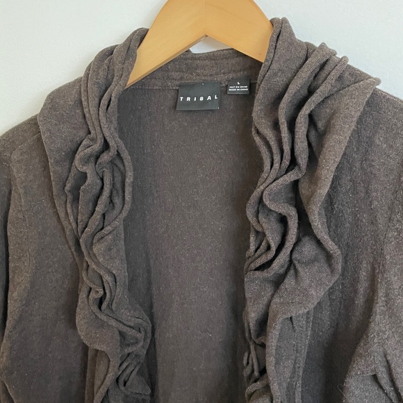 Tribal Dark Brown Ruffled Cardigan - Picture 4 of 7